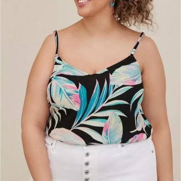 Torrid Tank Top Cami Tank Top Women 0X Black Leaves Swing Tank Top V Neck Top - Picture 5 of 8